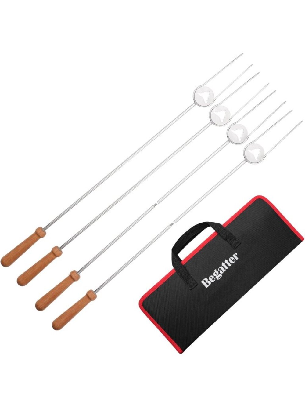 32" Heavy Duty Stainless Steel Roasting Sticks - 4 Pack with Wood Handles